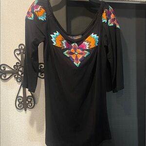 Black Blouse with Vibrant Embroidery